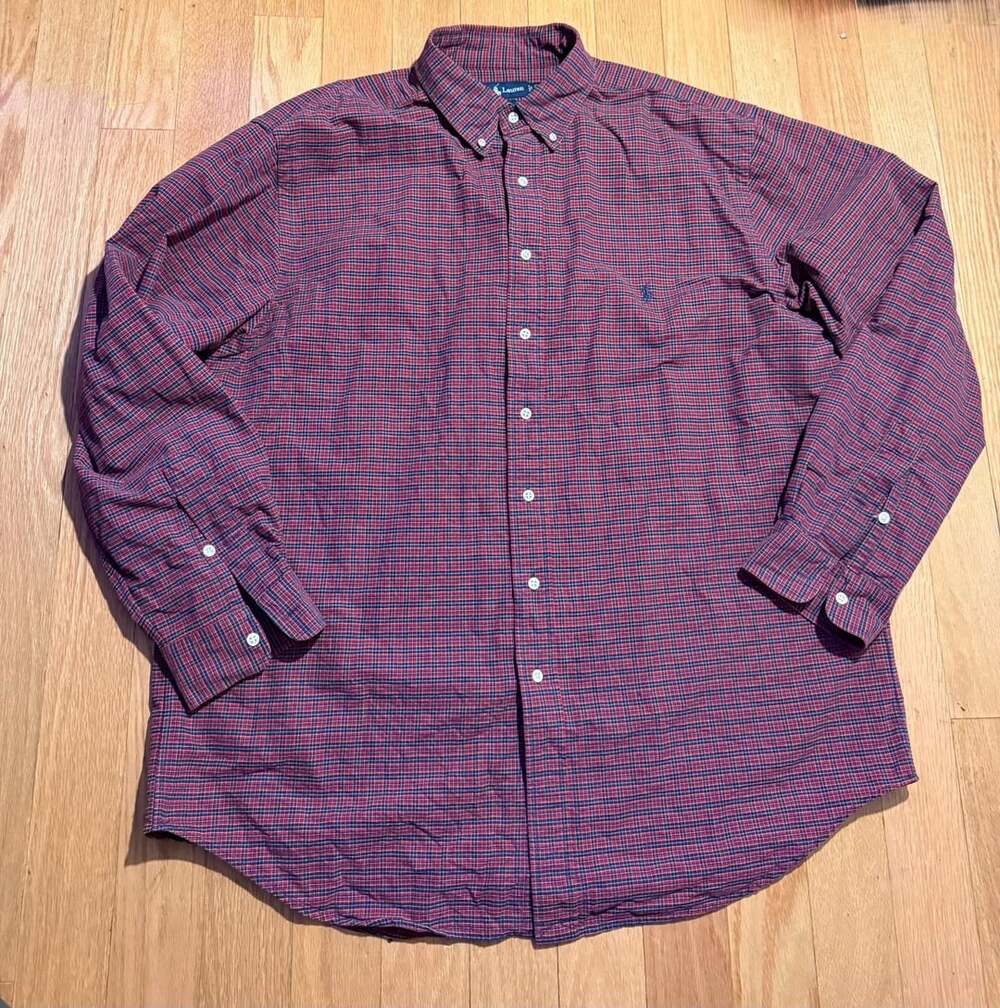 Ralph Lauren Plaid Button Down Shirt Size XLT Tall Red Cotton